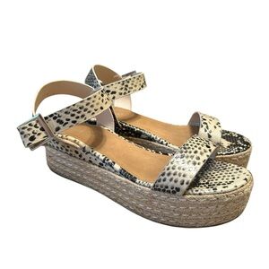 Bamboo Cream Black Snake Skin Print Infinity Wedge Sandal Womens 7.5